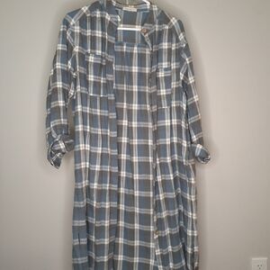 Plaid Long Shirt Dress Duster with Button Down Details